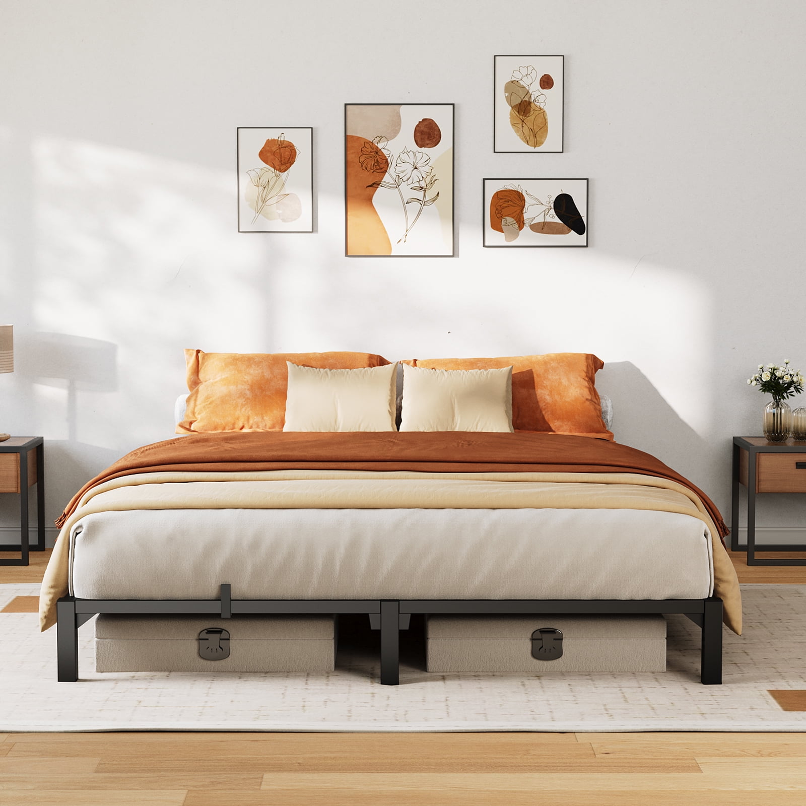 800 lbs Heavy Duty Metal Platform Bed Frame Queen Size, No Box Spring, Easy Assembly