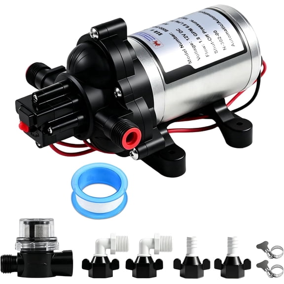 Diaphragm Pump 8000-543-238 12Vdc, 1.8 Gpm 100 Psi Self Priming, Pressure Switch Viton Valves, Heavy Duty for Agricultural Spraying & Fluid Transfer