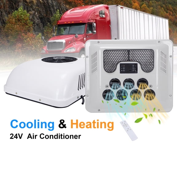 8000 BTU 24V Parking Air Conditioner for Semi-Truck & RV, All-in-One Rooftop Cooler with Heat, Battery Powered Engine-Off AC System