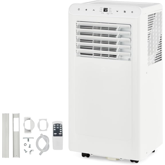 8000 BTU Portable AC, 4-in-1 Cooling/Dehumidify/Fan/Energy Saver, Remote, 24H Timer, Sleep Mode, White
