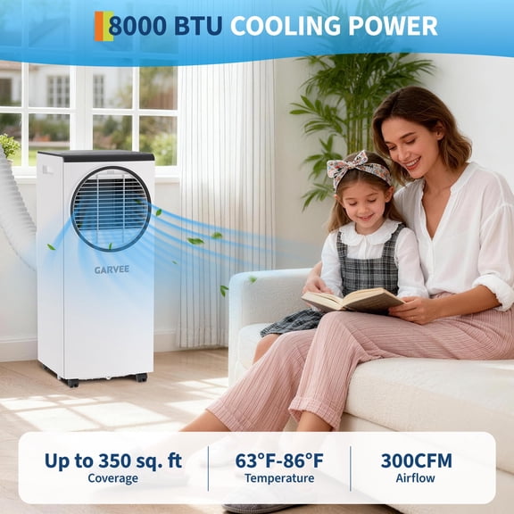 8000 BTU Portable Air Conditioner, 3-in-1 Cooling Dehumidifier Fan, LED Display & Remote Control, 24H Timer & Child Lock, Quiet Sleep Mode, Window Kit, Self-Evaporating AC for 350 Sq.Ft
