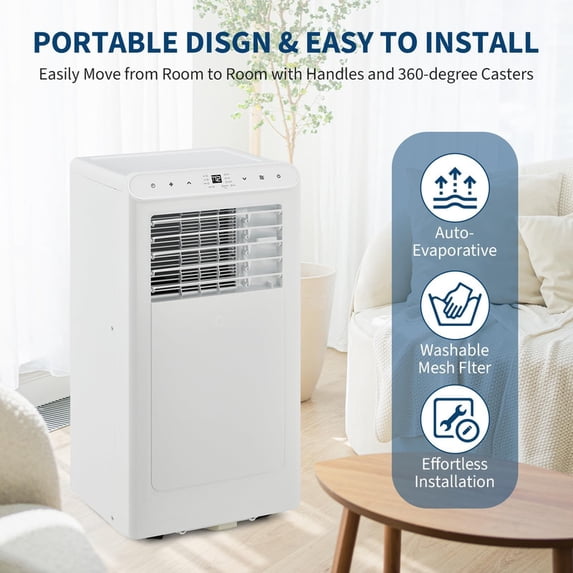 8000 BTU Portable Air Conditioner – 4-Mode AC Unit with Dehumidifier, Fan & Sleep Mode, Quiet Operation, Remote Control & Window Kit for Rooms up to 350 Sq.Ft