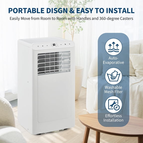 8000 BTU Portable Air Conditioner – 4-Mode AC Unit with Dehumidifier, Fan & Sleep Mode, Quiet Operation, Remote Control & Window Kit for Rooms up to 350 Sq.Ft