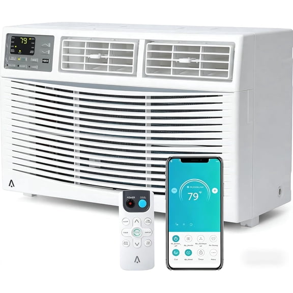8000 BTU Smart Window AC, WiFi Air Conditioner, 115V, Cools 350 Sq. Ft, App & Remote Control, Timer