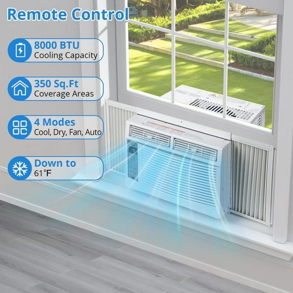 8000 BTU Smart Window AC - WiFi Enabled Air Conditioner for 350 Sq.Ft Rooms, 11 EER Quiet 51dB Cooling w/App Control, Digital Display & Remote (Fits 23"-34" Windows)