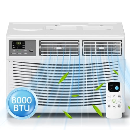 8000 BTU Window Air Conditioner 350 Sq. ft. Intelligent, LED Display Screen, with Remote Control,Ac Can Be Used as a Dehumidifier/Fan, Operates Quietly, Energy-Saving. Timer/Sleep and ECO