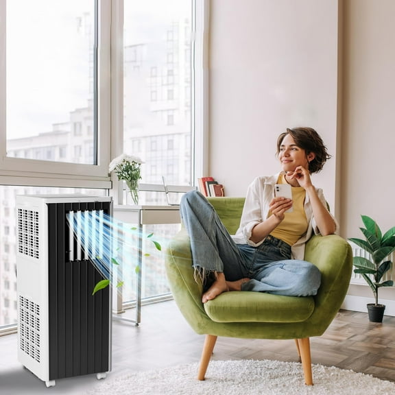 8000 BTUs Portable Air Conditioner, 3-in-1 Portable Air Conditioner for Rooms up to 350 Sq.Ft, with Fan, Dehumidifier, Digital Display, Remote Control, Sleep Mode, Window Mounting Kit, Baby Lock
