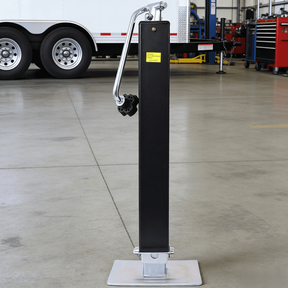 8000 Lbs Top Wind Drop Leg Jack Square Tube Weld On 15 Inch Travel 13.5 Extension Heavy Duty Trailer RV Camper Lift 21.5To50.5 In Height Range Adjustable Foot Zinc Plated Steel Black Powder Coated