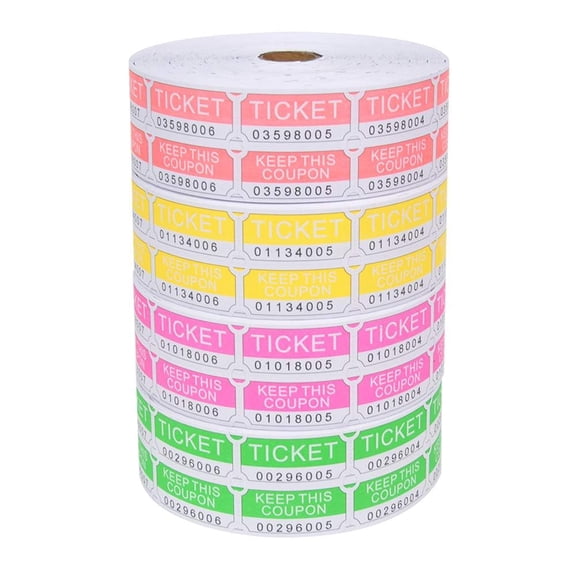 8000 Raffle Tickets Rolls  5 Colors 50/50 Consecutive Numbers For Events Parties Class Reward & Prizes(neon-red/green/yellow/pink)