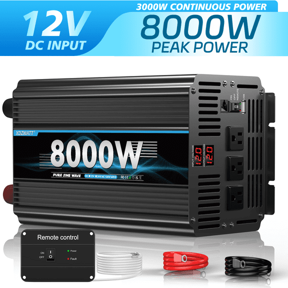 XDZWATT 12V 3000W Continuous 8000W Surge Power Inverter LCD Display for Car