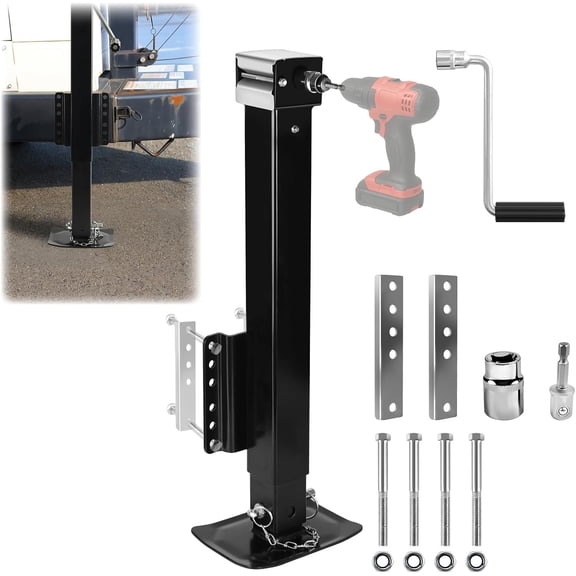 8000 lbs Heavy Duty  Jack, 28.6" Lift, 20-24V Cordless Drill Compatible, Manual Crank Handle Included, for Utility, Yacht, RV, Boat  Jack, Black