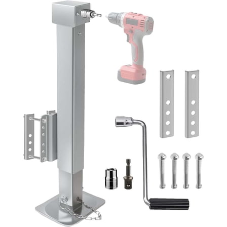 8000 lbs Heavy Duty Trailer Jack, 28.8" Lift, 20-24V Cordless Drill Compatible, for RV, Boat, Yacht & Utility Trailers, with Manual Crank Handle & Weatherproof Cover, Sliver