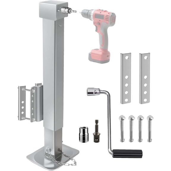 8000 lbs Heavy Duty Trailer Jack, 28.8" Lift, 20-24V Cordless Drill Compatible, for RV, Boat, Yacht & Utility Trailers, with Manual Crank Handle & Weatherproof Cover, Sliver