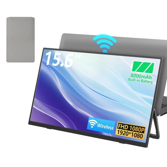 8000 mAh Wireless Portable Monitor, 15.6" 1080P IPS Laptop Screen, Second Computer Gaming Display with Speakers, Travel Monitor for Windows/Mac/Android/iOS/Gaming Console