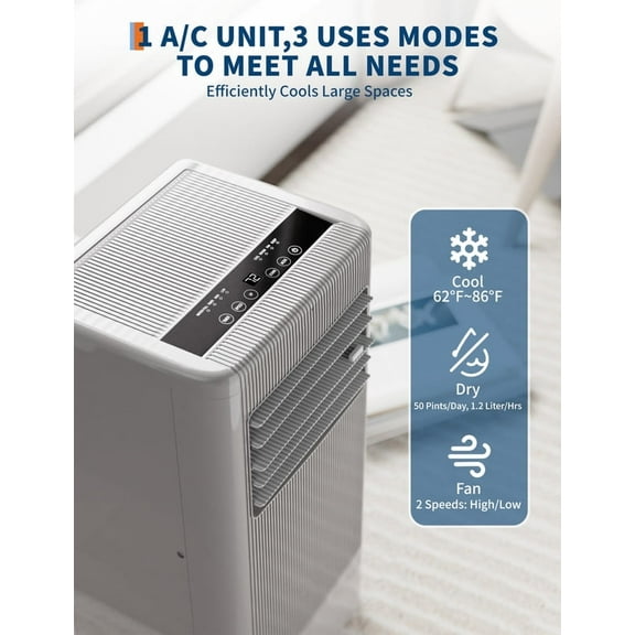 80000 BTU Portable Air Conditioner 3-in-1 Cooling AC Portable Air Conditioner for Room with Sleep Mode, Ventless Floor Air Conditioner, 3 Speeds Fan & Dehumidifier