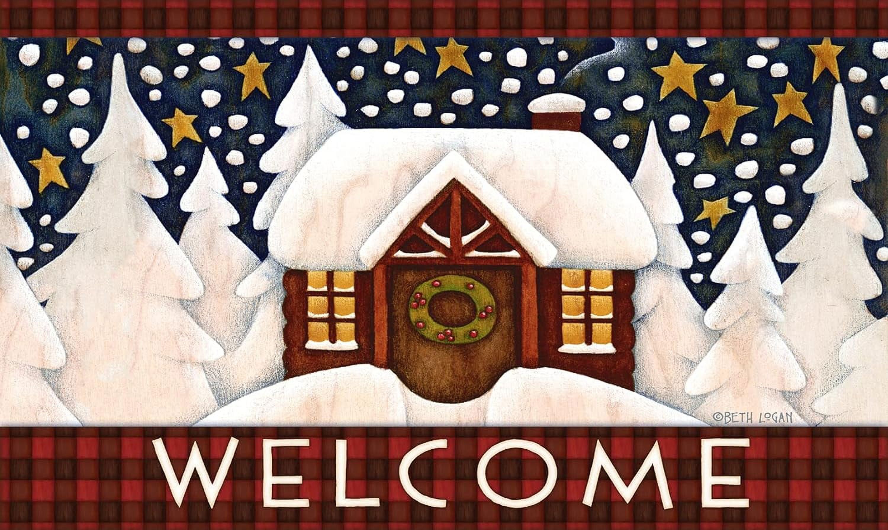 800094 Snowy Cabin Winter Door Mat 18X30 Inch Outdoor Doormat