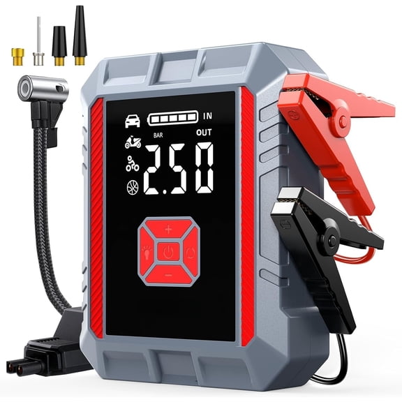 8000A Jump Starter with Air Compressor, 26800mAh   Jump Starter ( Gas/16L ), 150PSI  Jumper Starter Portable, Jump Box with  Jumper Cables, Jump Pack with USB QC3.0