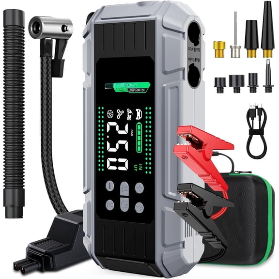 8000A Jump Starter with Air Inflator/Deflator Compressor, 65W    Jump Starter ( Gas/16L Diesel), 24800mAh 150PSI  Jumper Starter Portable, Jump Box Jump Pack with LED Light