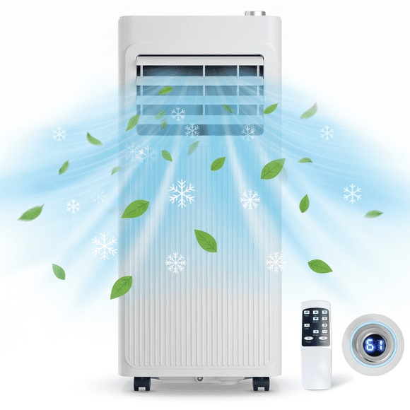 8000 BTU Portable Air Conditioner for Rooms Up to 350 Sq.Ft, 6-in-1 Portable AC Unit with Cooling, Dehumidifier & Fan, Quiet Sleep Mode, Remote Control, 24H Timer for Bedroom, Apartment & Office