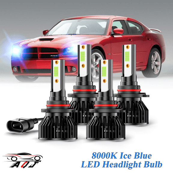 8000K Ice Blue LED Bulb for Dodge Charger 2006-2009 High-Low Beam Headlight Bulbs Combo Pack of 4