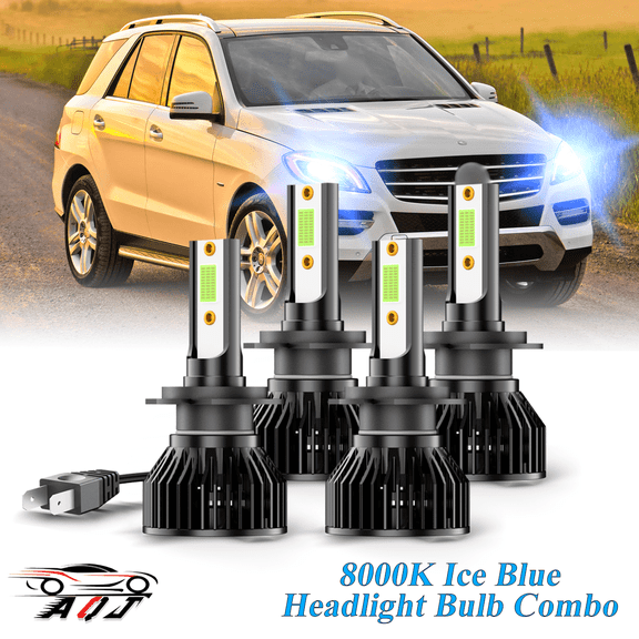 8000K Ice Blue LED Bulb for Mercedes-Benz ML350 2003-2015 High Low Beam Headlight Bulbs Combo Pack of 4