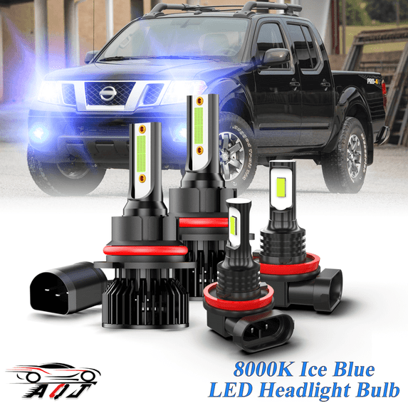 8000K Ice Blue LED Bulb for Nissan Frontier 2005-2021 High-Low Beam Headlight + Foglight Bulbs Combo Pack of 4