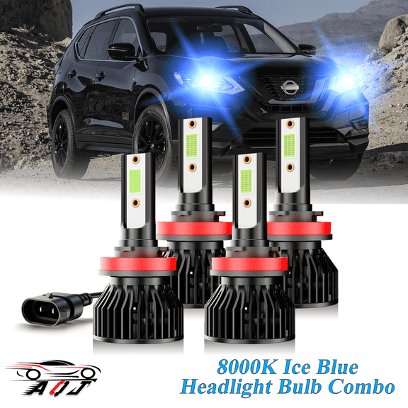 8000K Ice Blue LED Bulb for Nissan Rogue 2014-2020 2021 2022 High+Low Beam Headlight Bulbs Combo Pack of 4