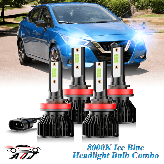 8000K Ice Blue LED Bulb for Nissan Versa Sedan 4-Door 2020-2023 High Low Beam Headlight Bulbs Combo Pack of 4