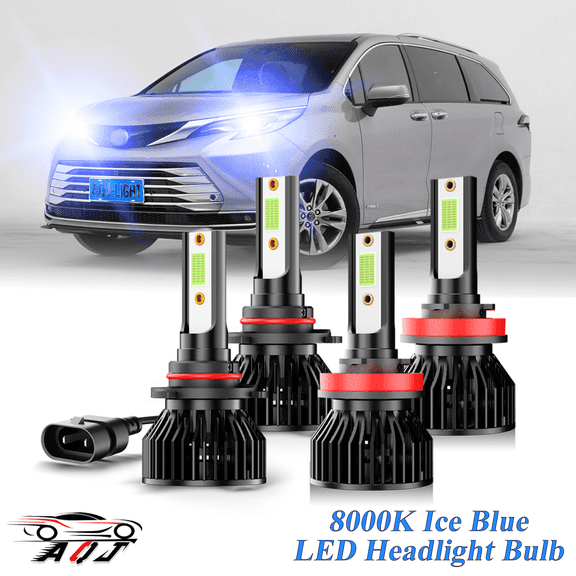 8000K Ice Blue LED Bulb for Toyota Sienna 2011-2021 2022 High-Low Beam Headlight Bulbs Combo Pack of 4