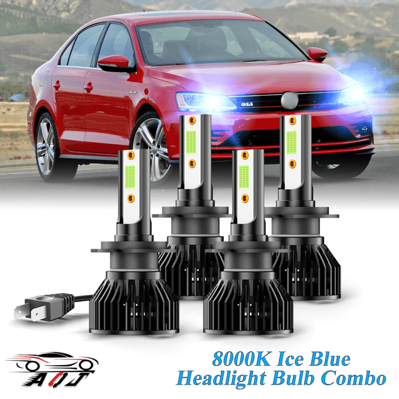 8000K Ice Blue LED Bulb for Volkswagen Jetta 2005-2018 2019 High+Low Beam Headlight Bulbs Combo Pack of 4