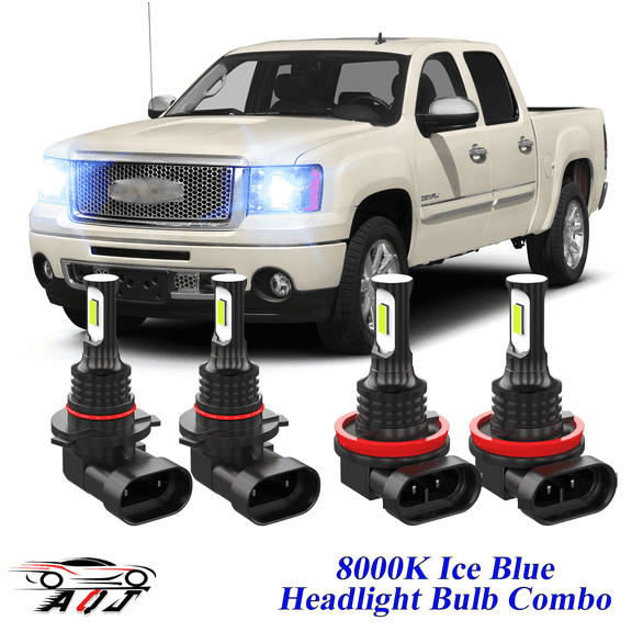 8000K Ice Blue LED Headlight Bulbs Combo Kit For 2007-2013 GMC Sierra 1500 2500 3500