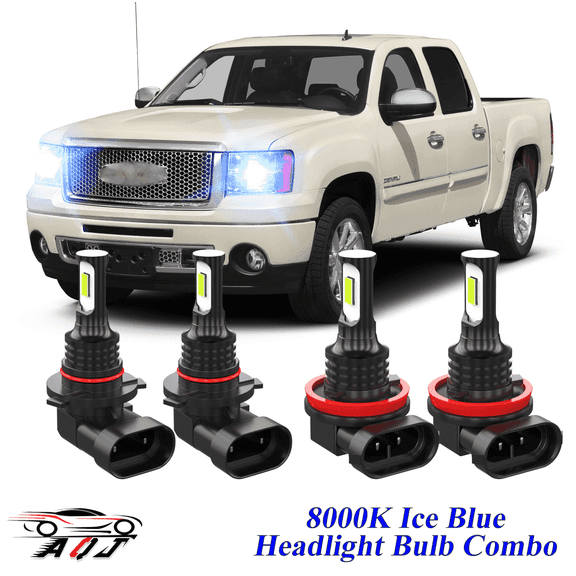 8000K Ice Blue LED Headlight Bulbs Combo Kit For 2007-2013 GMC Sierra 1500 2500 3500