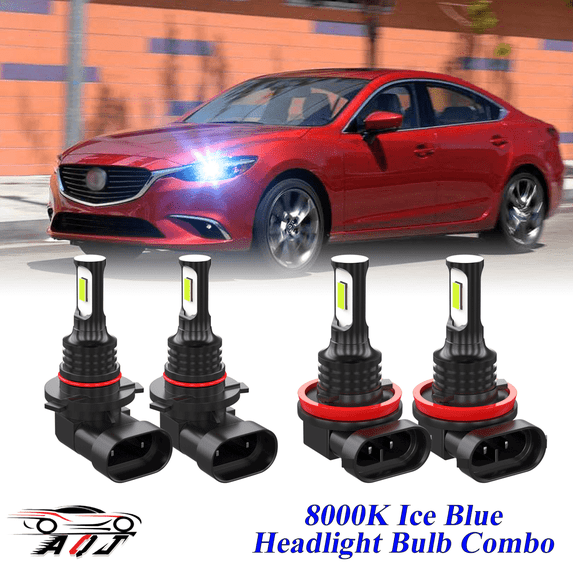 8000K Ice Blue LED Headlight Bulbs Combo Kit For 2014 2015 2016 2017 Mazda 6