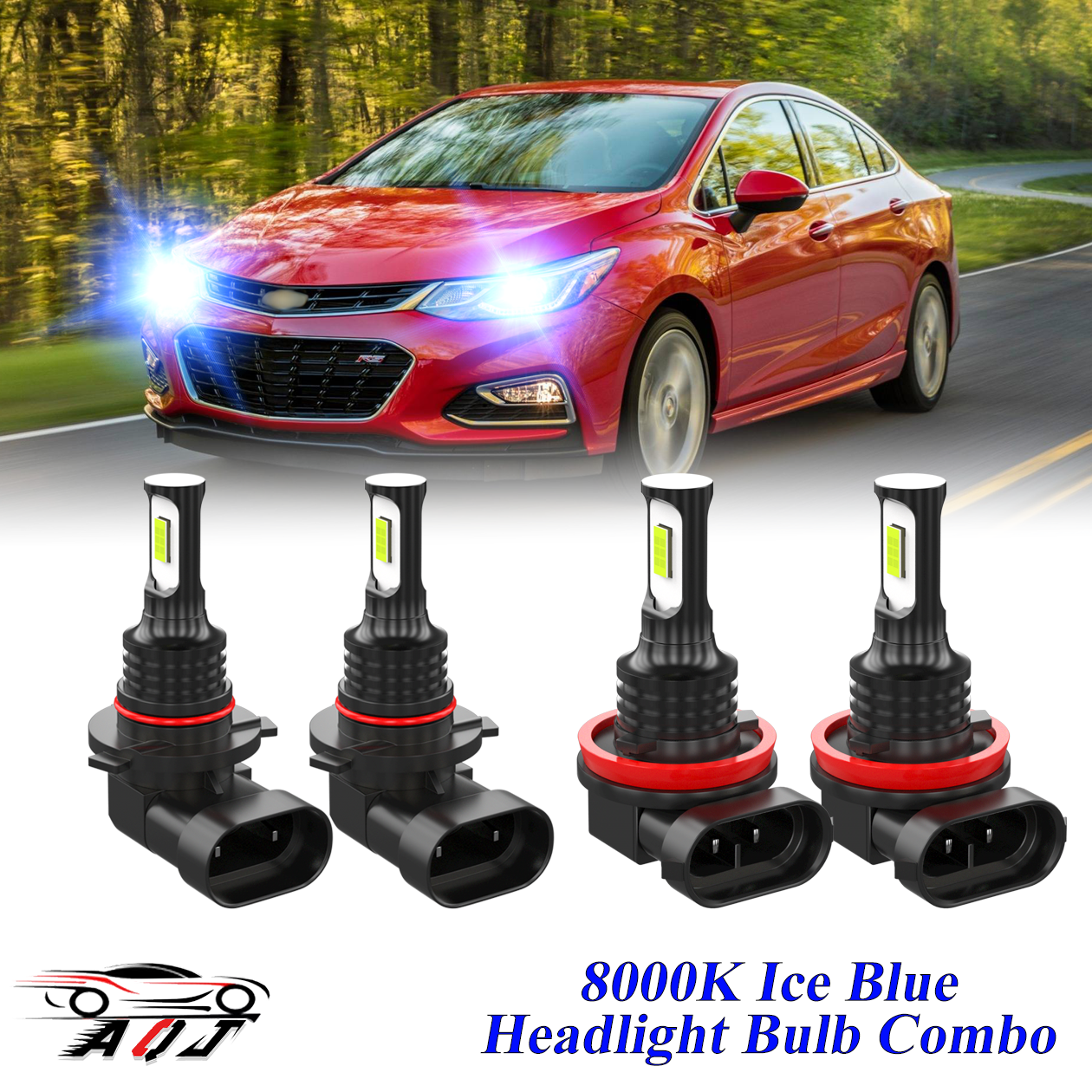 9005+H11 LED Headlight Bulbs 8000K Ice Blue – 4-Piece Super Bright Kit (360,000LM)