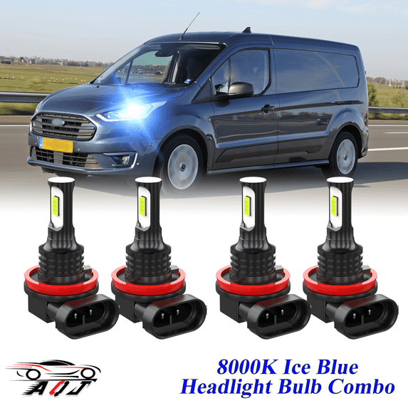 8000K Ice Blue LED Headlight Bulbs Combo Kit For Ford Transit Connect 2014-2018