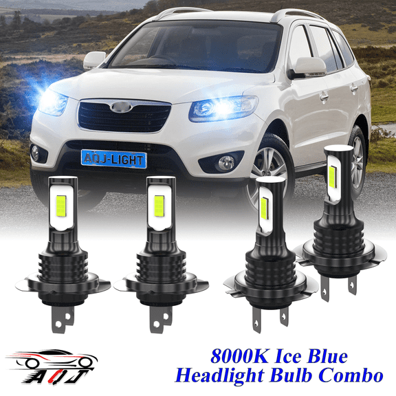 8000K Ice Blue LED Headlight Bulbs Combo Kit For Hyundai Santa Fe 2007 2008 2009