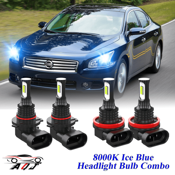 8000K Ice Blue LED Headlight Bulbs Combo Kit For Nissan Maxima 2009-2014