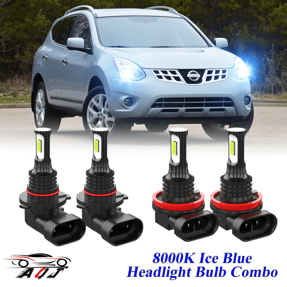 8000K Ice Blue LED Headlight Bulbs Combo Kit For Nissan Rogue 2008-2013