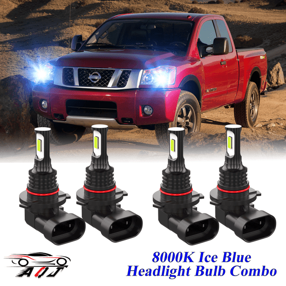 8000K Ice Blue LED Headlight Bulbs Combo Kit For Nissan Titan 2004-2015