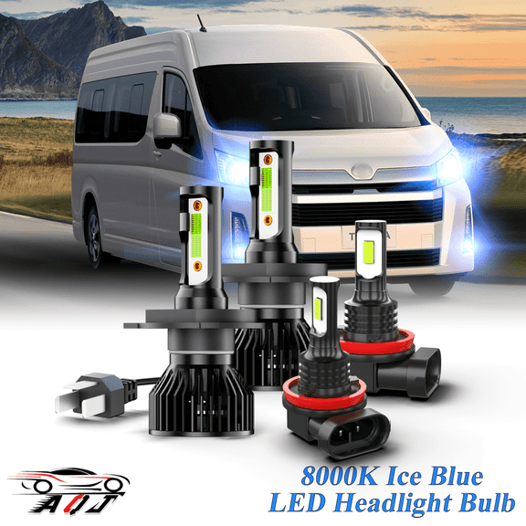 8000K Ice Blue LED Headlight Bulbs + Foglighs Combo Kit For Toyota Hiace Van 2006-2023