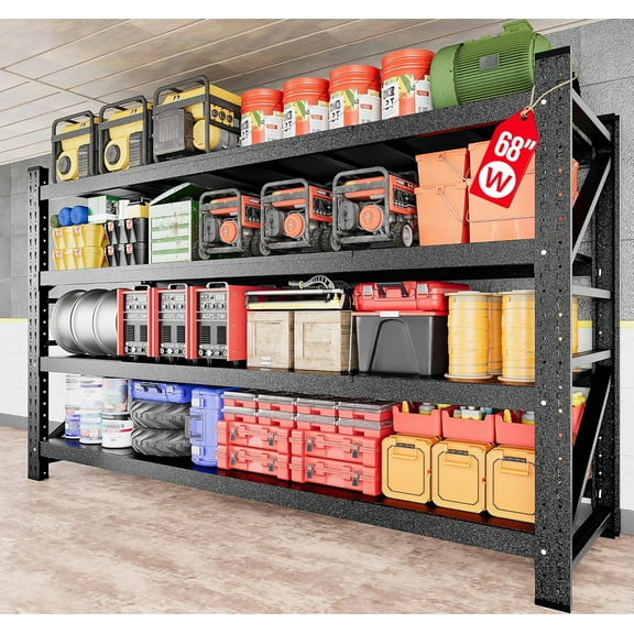 8000LBS Heavy Duty Garage Shelving Units,68" Wide & Deep Storage Shelves,Metal Garage Shelves,Large Storage Rack,Steel Shelf,Industrial Shelving for Shop,Warehouse,Basement,68" W x 24" D x 63.5" H