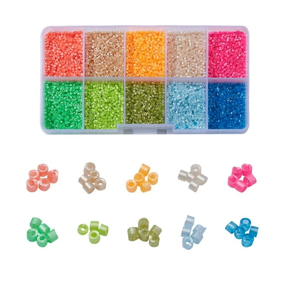 8000Pcs 10 Colors Fluorescent Color Glass Bugle Beads Seed Beads Baking Paint Round Hole Mixed Color 1.5~2x1~2mm Hole: 0.8mm 1000pcs/color