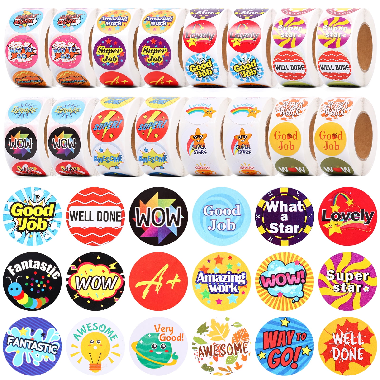 8000Pcs Reward Stickers 16 Rolls Animal Styles Teacher Motivational ...