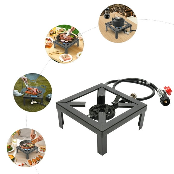 8000W Gas-Powered Single-Burner Camping Stove, Large Cast Iron Surface, Quick Boiling, Adjustable Pressure, Easy to Use, Compact Design