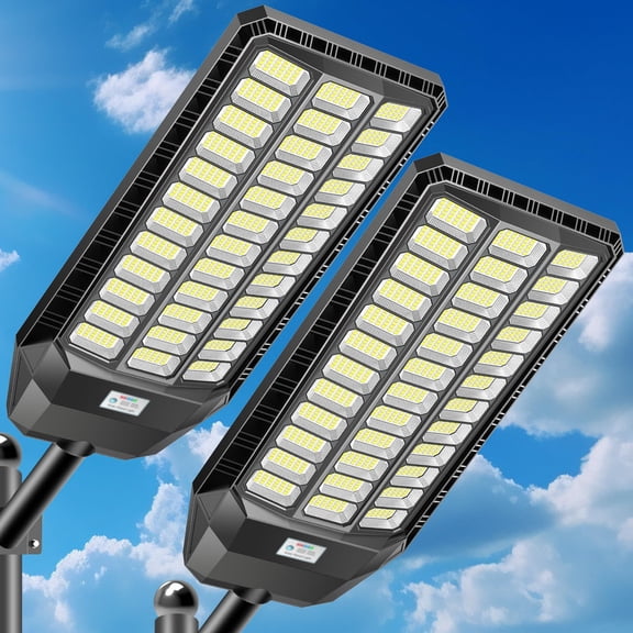 Adewalk 9500W Solar Street Lights, IP67 Waterproof Dusk to Dawn LED Parking Lot Security Flood Lights with Motion Sensor and Remote Control, 2 Pack