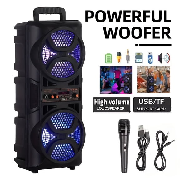 8000W Portable PA Speaker System with Dual 6.5" Subwoofers, USB & AUX Inputs, Wired Mic Compatible