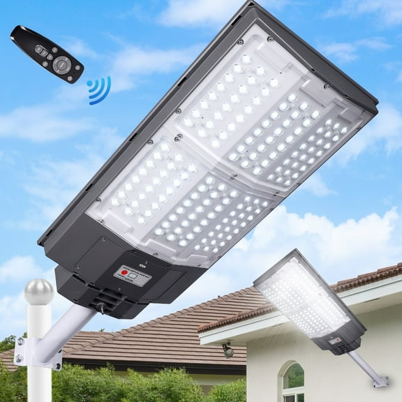 MUCH 8000W Radar Sensor Solar Street Light with remote Outdoor Waterproof Motion Sensor Wall Road Lamp with Pole Keywords: light-controlled solar street lights(Gray)