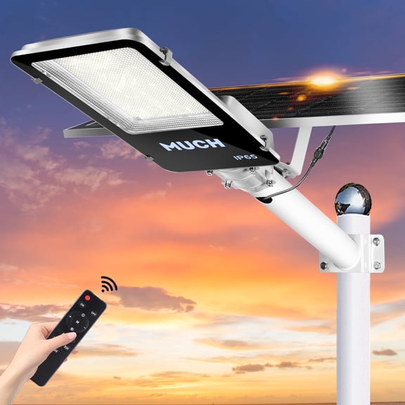 MUCH 10000W Solar Street Light Outdoor - IP65 Waterproof Solar Security Lights with Motion Sensor & Remote Control, Dusk-to-Dawn for Commercial, Parking Lots, Yard, Road