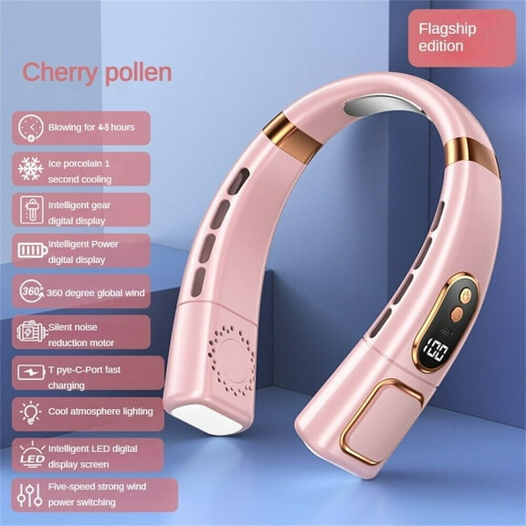 8000mAh Bladeless Lazy Neck Fan Portable USB Rechargeable Mini Hanging Cooler-Pink*Flagship edition