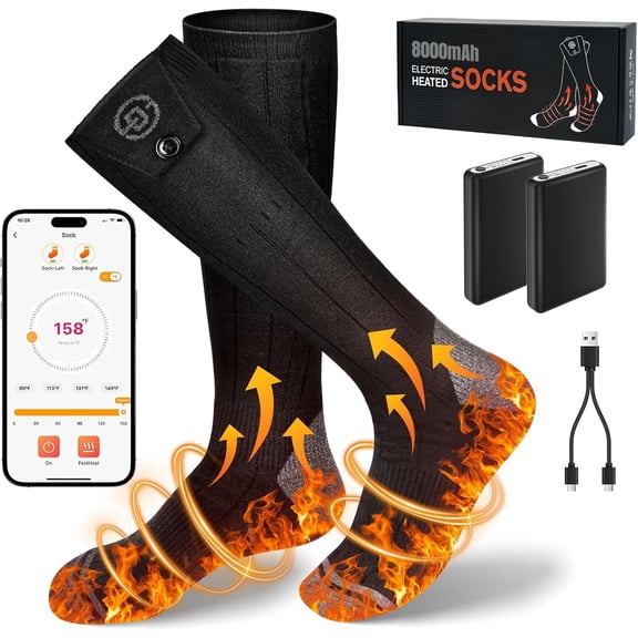 8000mAh Heated Socks for Men Women,APP Control Rechargeable Battery Electric Socks,Heating Foot Warmers Up to 13H Christmas White Elephant Gift for Outdoor Winter Work Ski Hiking Hunting